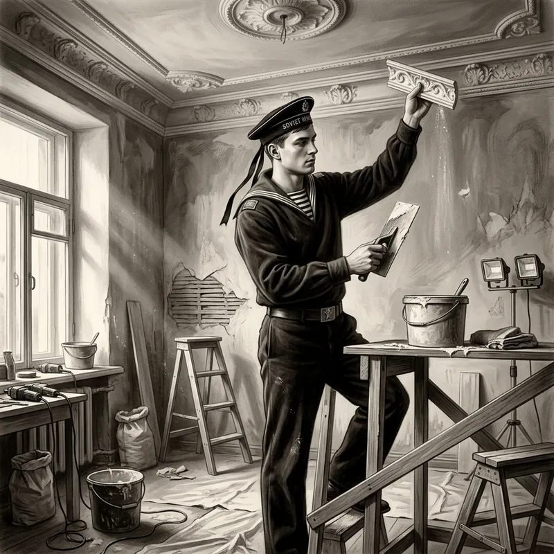 Vintage Russian Sailor Renovating Apartment | Chiaroscuro Scene Vintage Russian Sailor Renovating Apartment | Chiaroscuro Scene