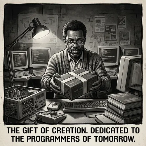 Vintage Poster Style Digital Painting: Web Programmer with Chiaroscuro Lighting