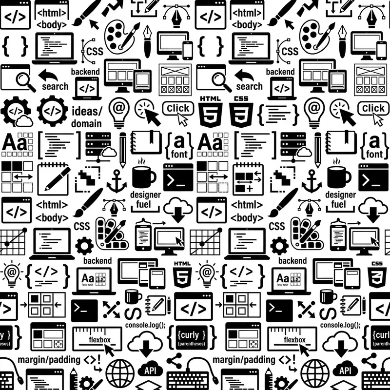 Black and White Web Programming & Design Symbols Pattern