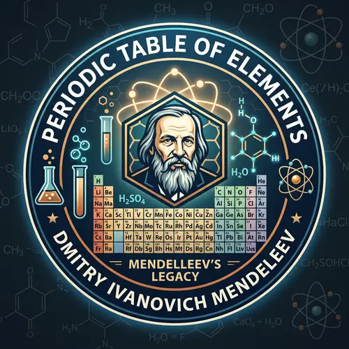 Mendeleev's Periodic Table Logo with Chemistry Elements