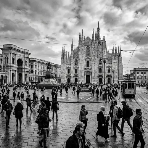 Milan Main Square in Stunning Black and White