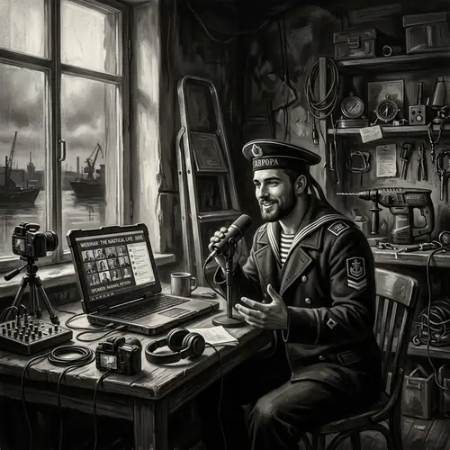 Intricate Digital Painting of Young Sailor Conducting Webinar