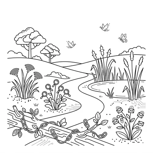 Symbolic Line Art Illustration of Web Programming Plants