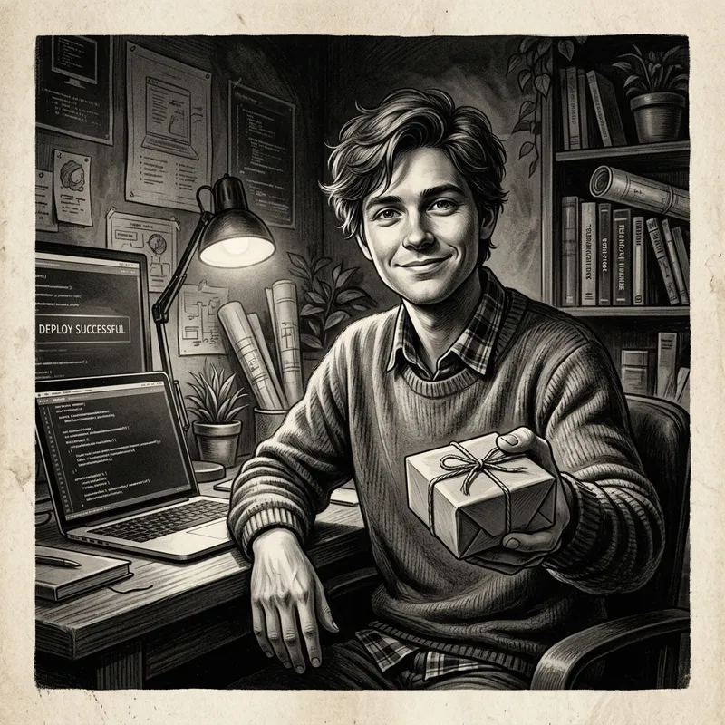 Vintage Web Programmer Giving Gift | Chiaroscuro Digital Painting