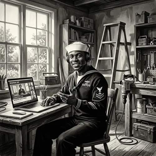 Vintage Style Digital Painting of Sailor Conducting Webinar