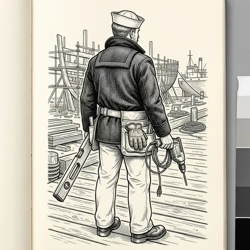 Detailed Sailor Line Art with Construction Tools
