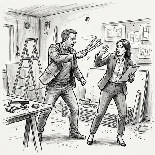 Client Hits Interior Designer with Ruler Sketch