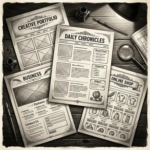 Vintage-Style Black and White Website Templates Artwork