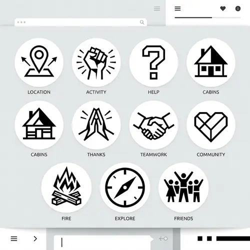 Minimalistic Round Icon Designs for Children's Camp Website Menu | Russian Constructivism
