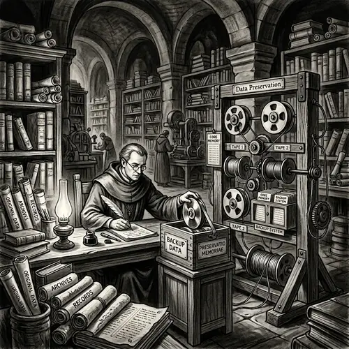 Vintage Digital Painting Depicting Data Backup Concept