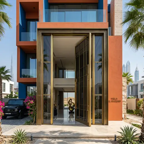 Contemporary Minimalist Villa in Dubai with Two-Story Glass Door