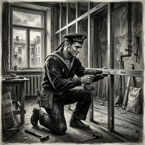 Vintage Black-and-White Russian Sailor Digital Painting