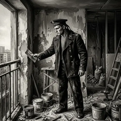 Vintage Russian Sailor Painting in Modern Urban Setting