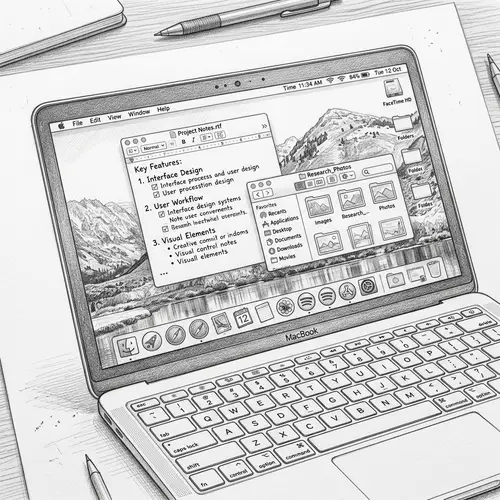 Detailed Sketch of Laptop Screen - Intricate Hand-drawn Art