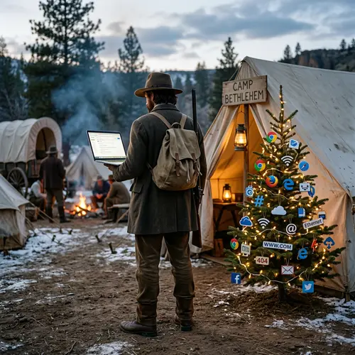 Unique Pioneer Camp with Internet-Themed Christmas Decorations