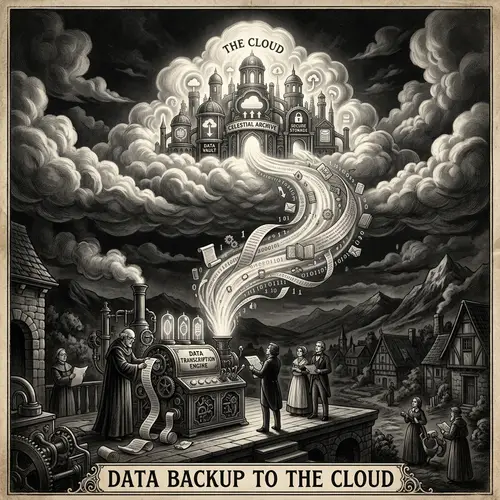 Antique Data Backup to Cloud Illustration