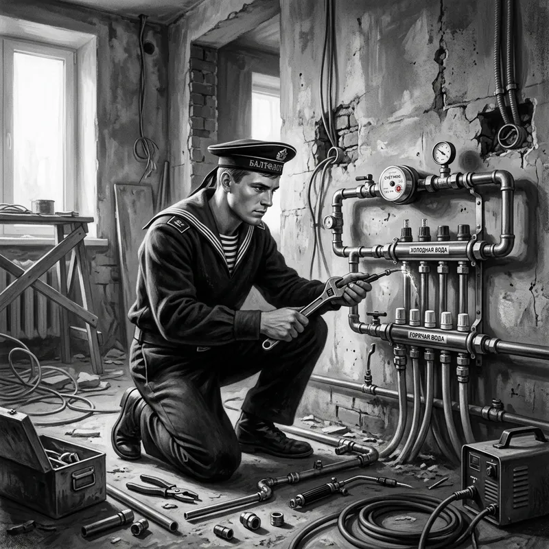 Vintage Russian Sailor Builder in Modern Apartment