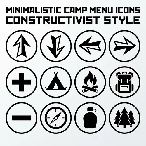 Minimalistic Round Icons for Children's Camp | Black & White Design
