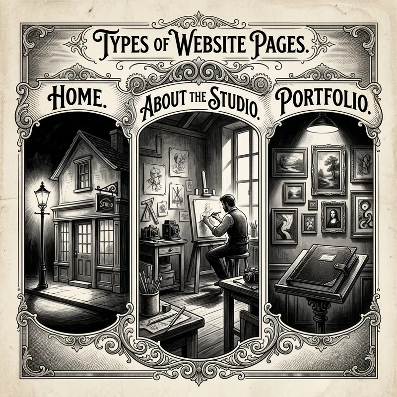Vintage Website Pages: Home, Studio, Portfolio Prints