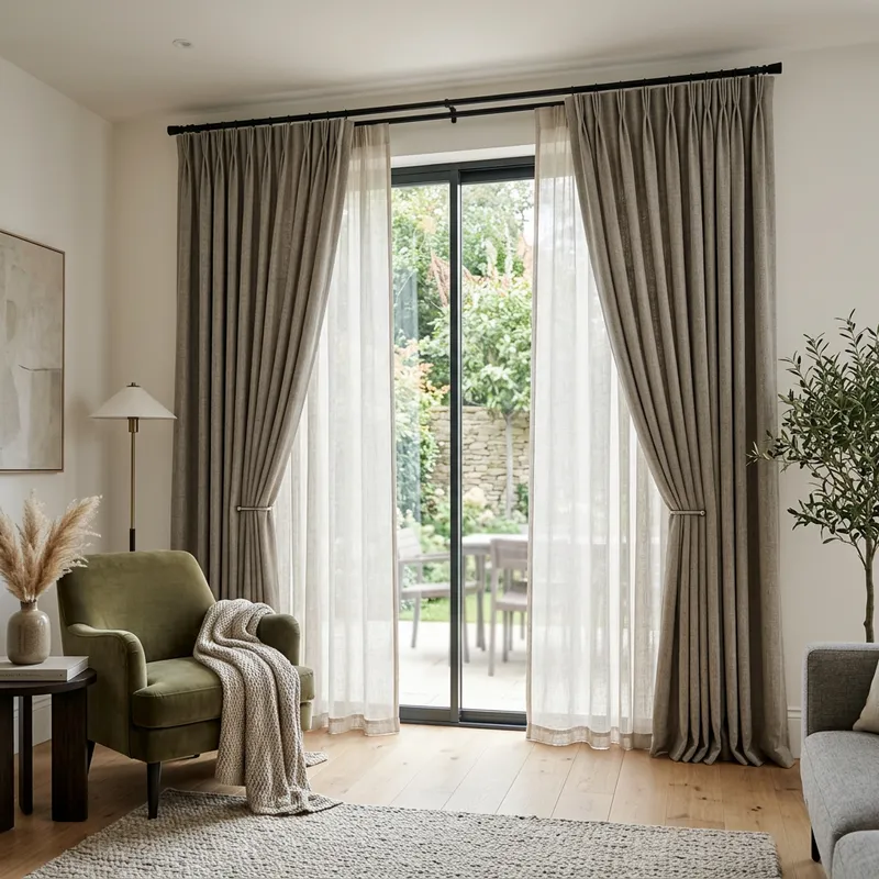 Realistic Modern Designer Interior with Beautiful Curtains Realistic Modern Designer Interior with Beautiful Curtains