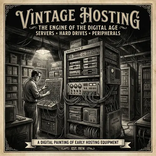 Vintage Black & White Digital Painting Poster - Computer Equipment Hosting