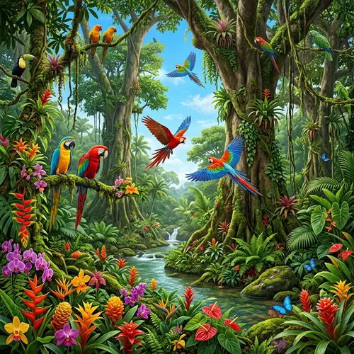 Vibrant Jungle Scene: Illustration of Lush & Colorful Forest