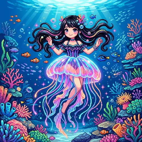 Whimsical Jellyfish Girl Pixel Art