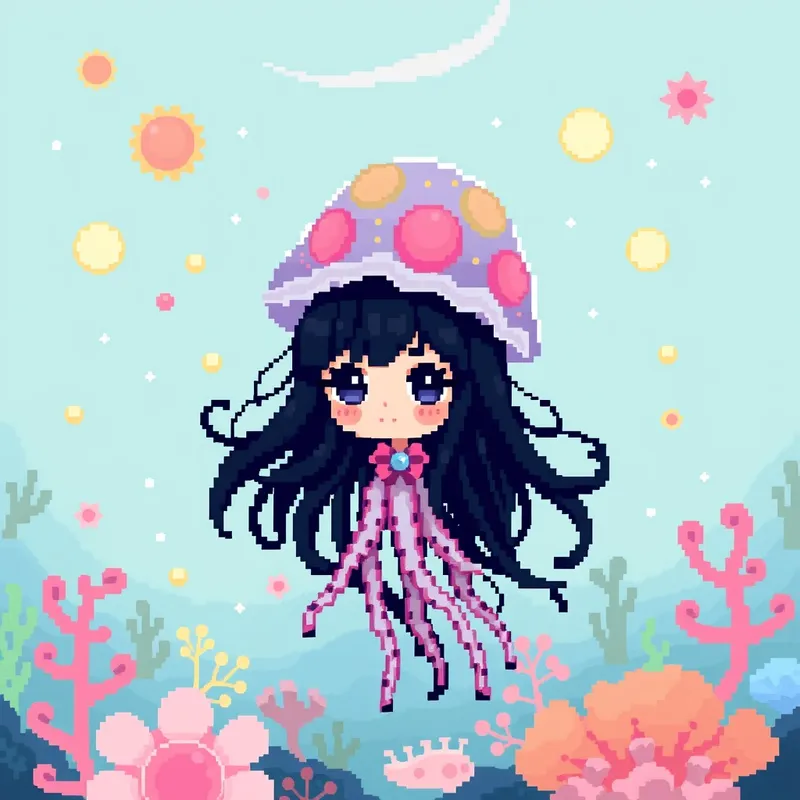 Whimsical Jellyfish Girl Pixel Art Whimsical Jellyfish Girl Pixel Art