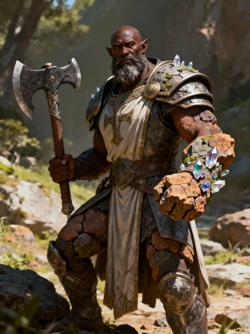 Mighty Earth Genasi Paladin with Battleaxe