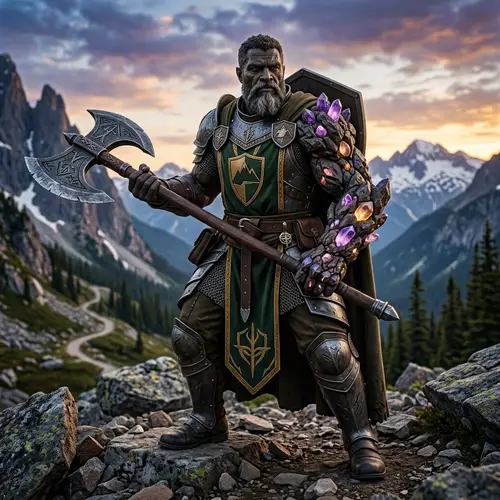 Mighty Earth Genasi Paladin with Battleaxe