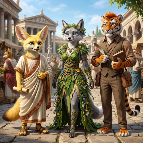 Anthropomorphic Fennec Fox, Vixen, and Tiger Art
