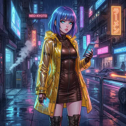 Gritty Cyberpunk Anime Illustration with Captivating Character