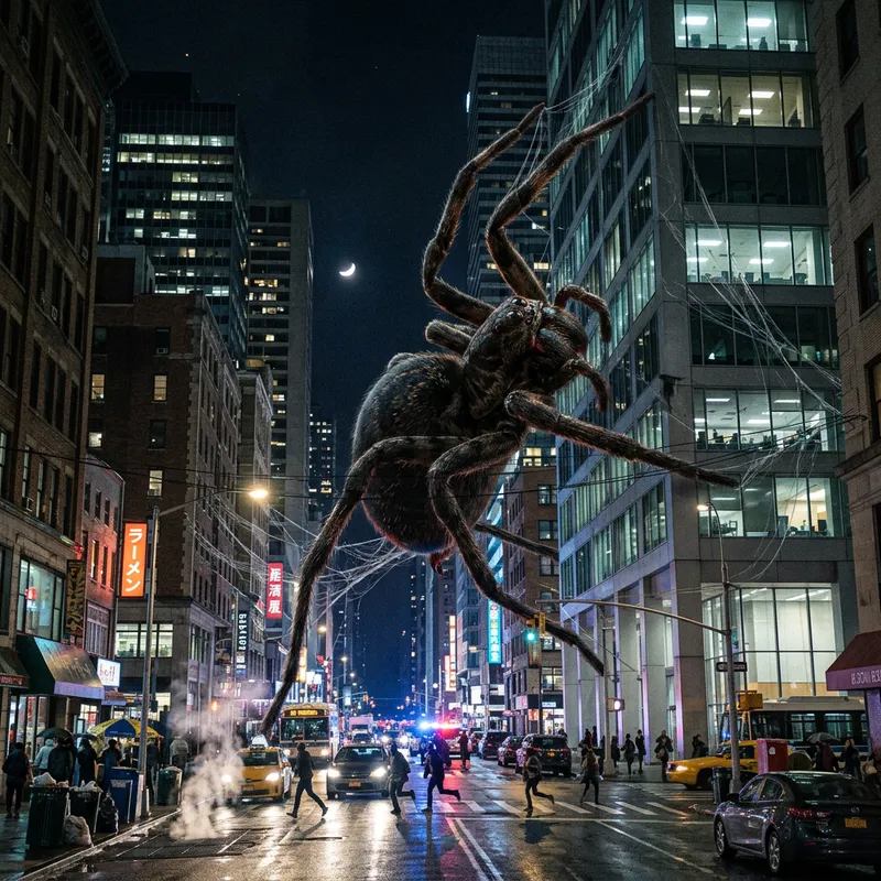 Giant Spider in the Night City Giant Spider in the Night City