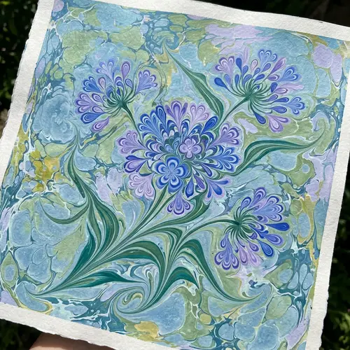 Monet's Agapanthus Reimagined with Marbling Art