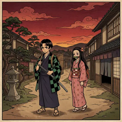 19th Century Style Japanese Art Inspired Illustration