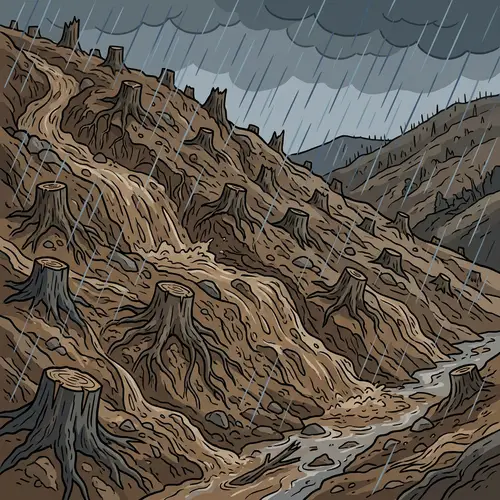 Deforestation Erosion Clipart Illustration