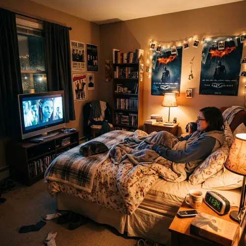 Cozy Night Time Bedroom with TV