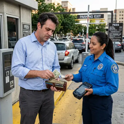 Tired Customer Pays Parking Fee to Security Guard