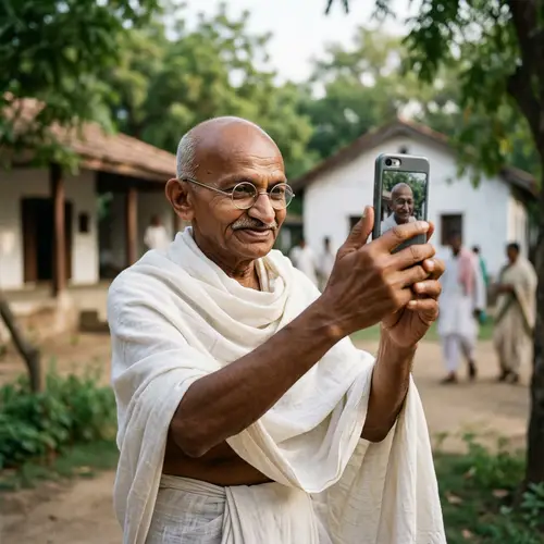 Iconic Indian Public Figure Self-Portrait with Round Spectacles