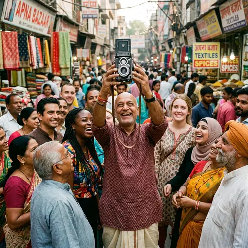 Diverse Indian Market Selfie - Cultural Celebration Snapshot