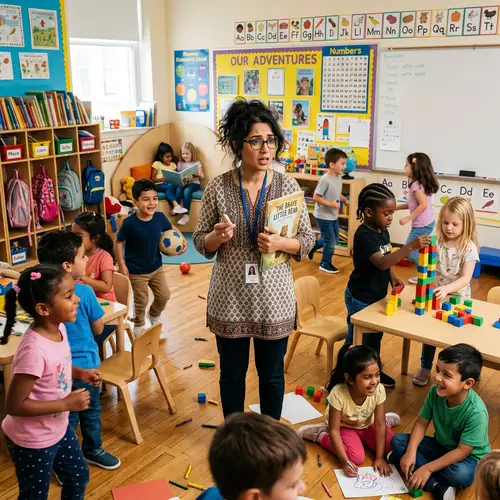 Diverse Classroom: Middle-Eastern Teacher with Energetic Children