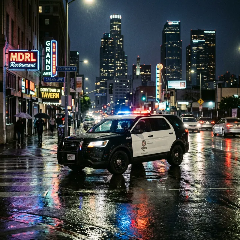 LAPD Police Car at Night in Los Angeles