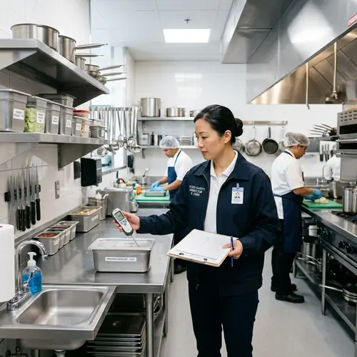 Food Safety Auditor in a Pristine Kitchen