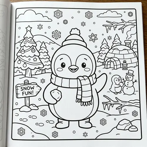 Cute Chibi Style Penguin Coloring Page - Black and White