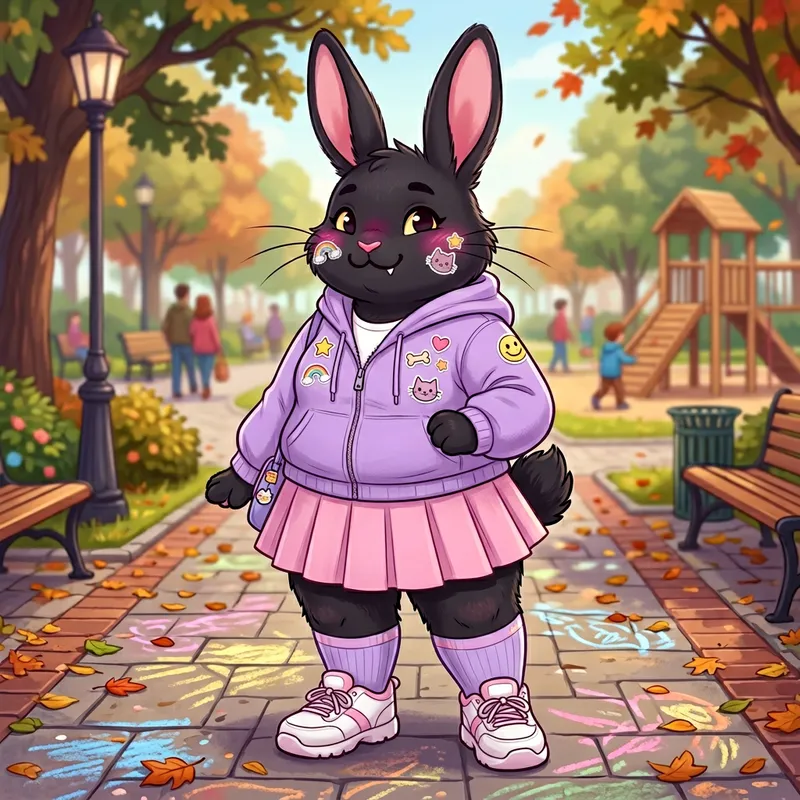 Cute Black Bunny in Lilac Fashion