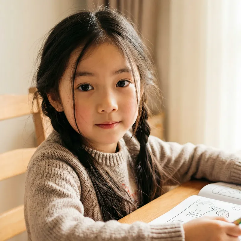 Beautiful 8-Year-Old Chinese Girl with Long Hair