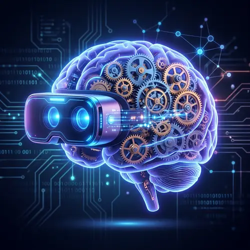 Brain Icon with Gears & VR Goggles - Futuristic Tech