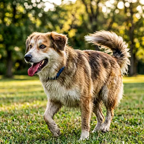 Enthusiastic Dog Leaning Forward with Panting Tongue and Sparkling Eyes
