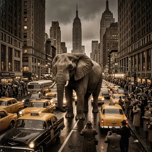 Enormous Elephant Gracefully Roaming NYC Streets