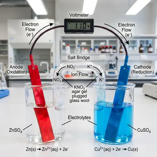 Electrochemical Cell: Cathode in Blue, Anode in Red